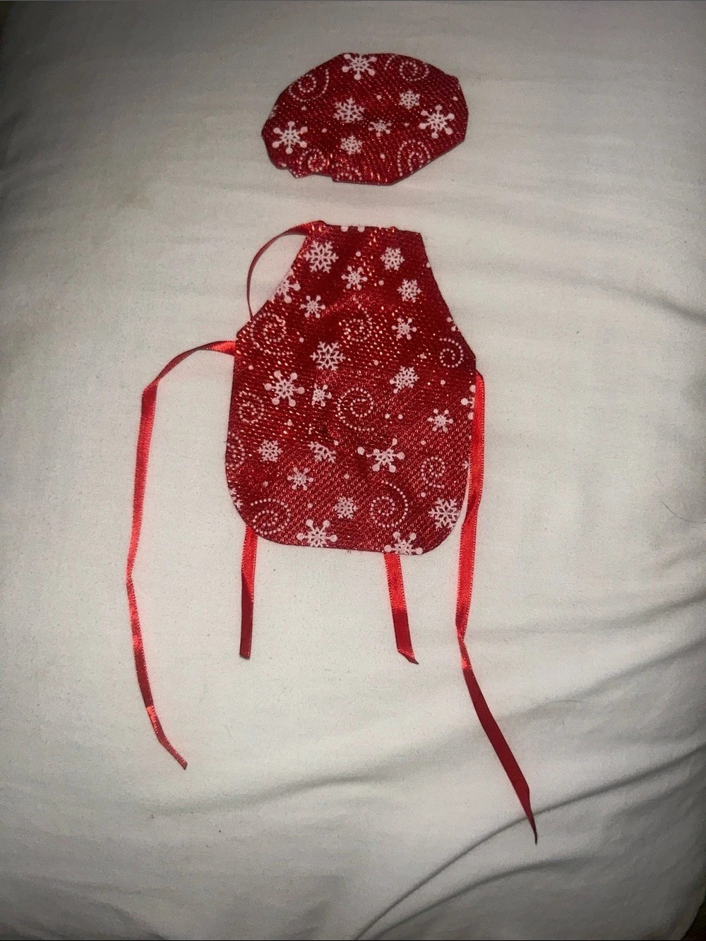 Red & White Printed Labubu Apron and hat for Christmas baking
